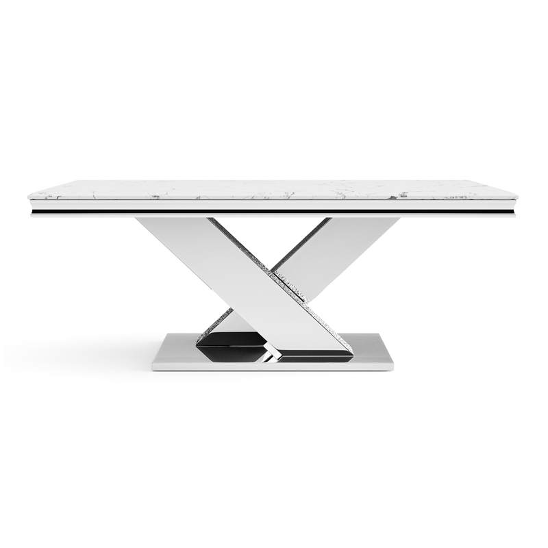 Furniture of America Sergy Stainless Steel Dining Table in Chrome and White