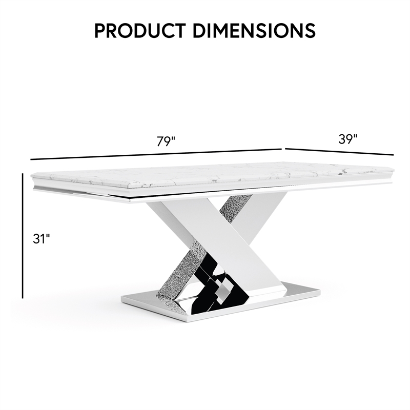 Furniture of America Sergy Stainless Steel Dining Table in Chrome and White