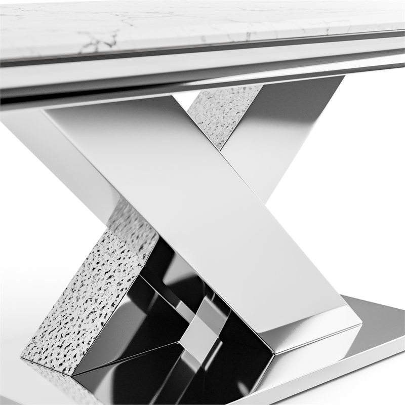 Furniture of America Sergy Stainless Steel Dining Table in Chrome and White