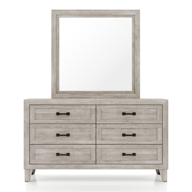 FOA Junile 2-Piece 6-Drawer Wood Dresser and Mirror Set in Washed White