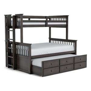 FOA Hammon Wood Twin over Full Bunk Bed with Trundle and Drawers in Stain Gray