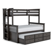 FOA Hammon Wood Twin over Full Bunk Bed with Trundle and Drawers in Stain Gray