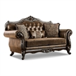 Furniture of America Innes Faux Leather Tufted Loveseat in Dark Cherry and Brown