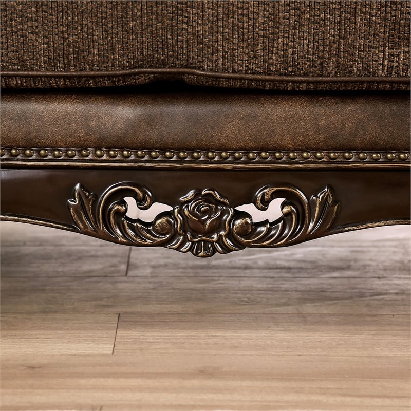 Furniture of America Innes Faux Leather Tufted Sofa in Dark Cherry and Brown