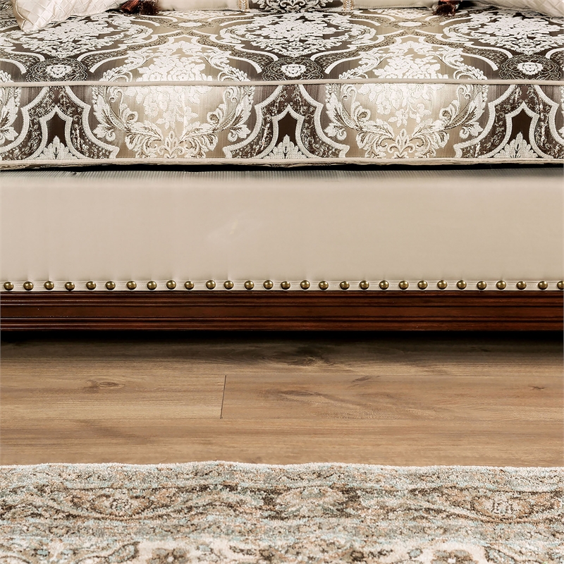 Furniture of America Watley Fabric Tufted and Nailhead Sofa in Beige