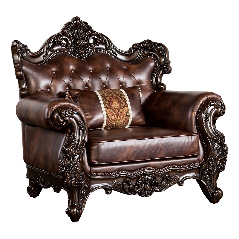 Furniture of America Coppen Faux Leather Tufted Arm Chair in Light Brown