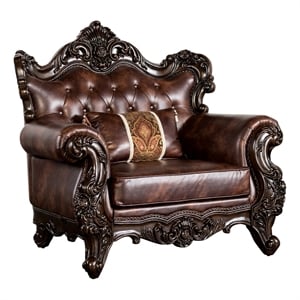 Furniture of America Coppen Faux Leather Tufted Arm Chair in Light Brown