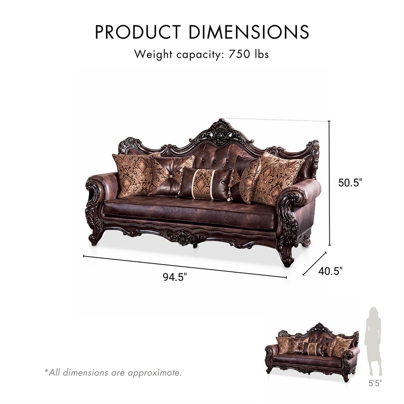 Furniture of America Coppen Faux Leather Tufted Sofa in Light Brown