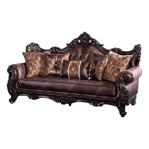 Furniture of America Coppen Faux Leather Tufted Sofa in Light Brown