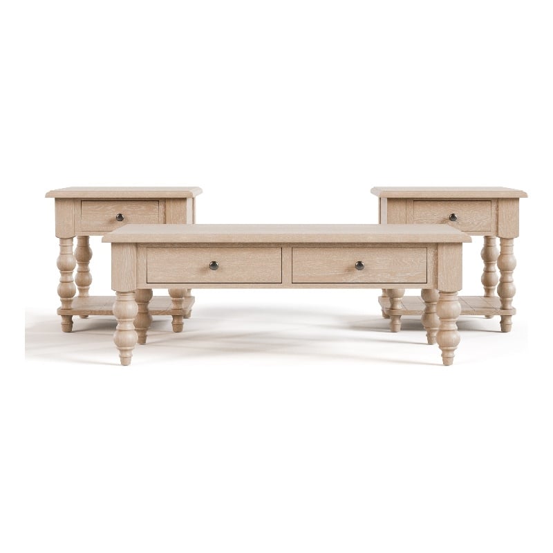 Furniture of America Lesla 3-Piece Wood Cocktail Table Set in Light Washed White