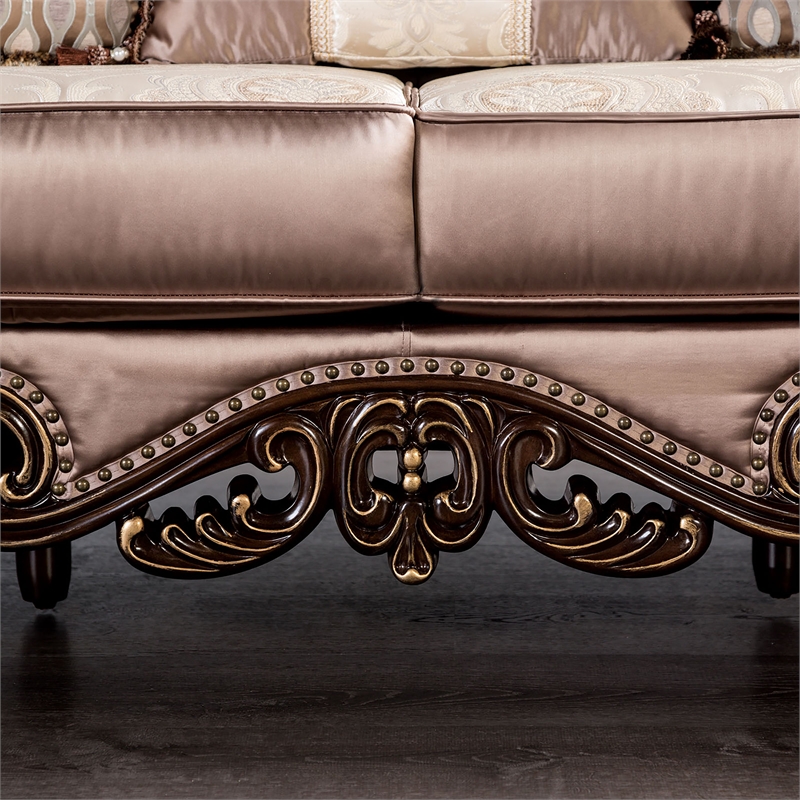 Furniture of America Haggen Velvet Tufted and Nailhead Sofa in Brown