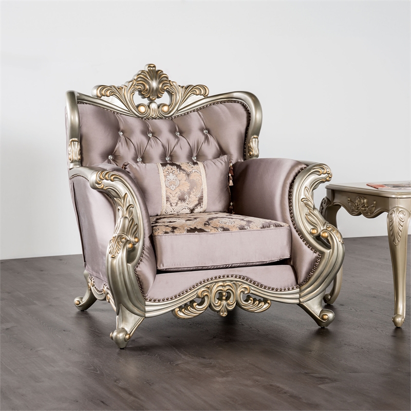 Furniture of America Haggen Velvet Tufted and Nailhead Arm Chair in Purple