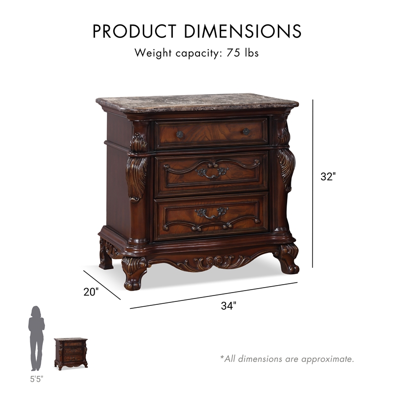 Furniture of America Elloise 3-Drawer Solid Wood Nightstand in Dark Cherry