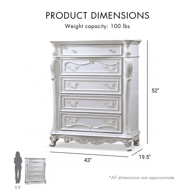Furniture of America Elloise 5-Drawer Solid Wood Chest in White