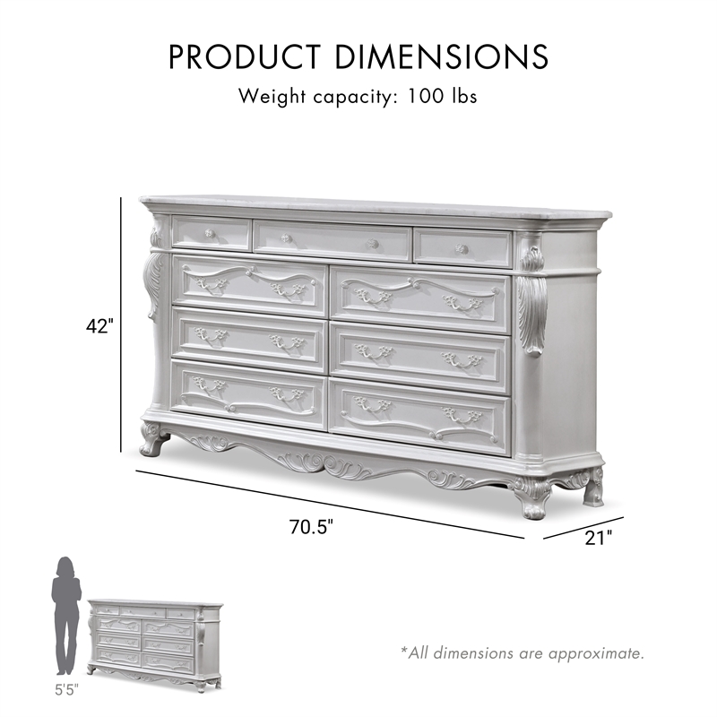 Furniture of America Elloise 9-Drawer Solid Wood Dresser in White
