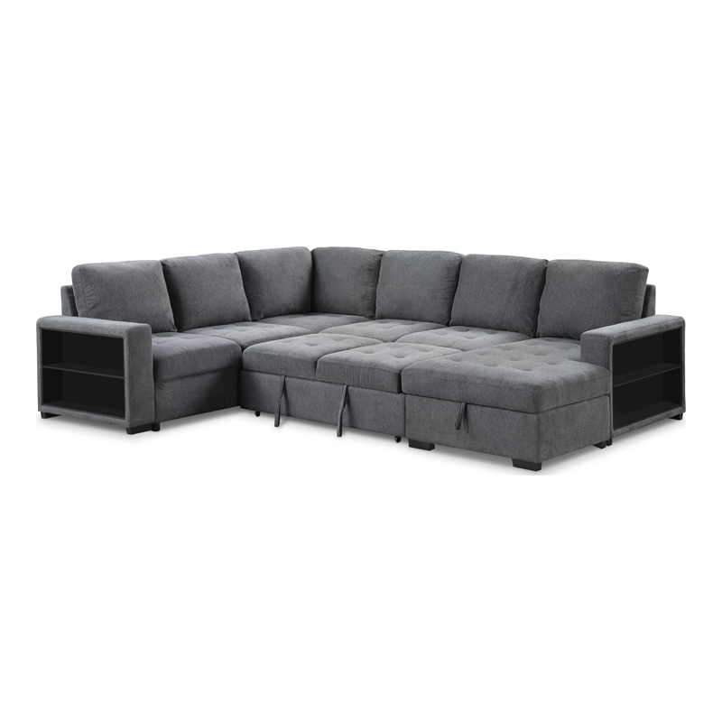 Furniture of America Plemith Fabric Storage Sectional with USBs in Dark Gray