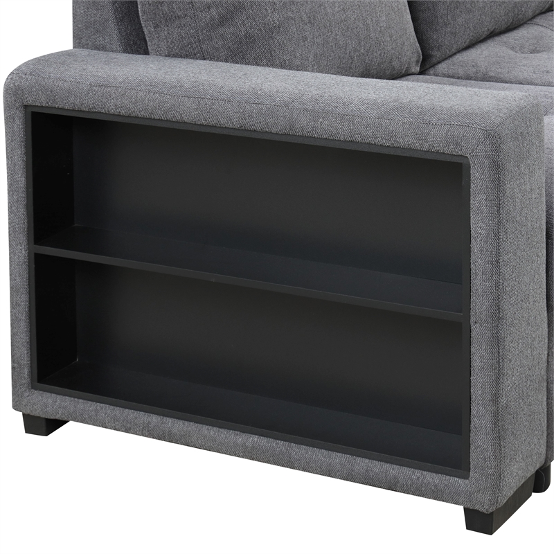Furniture of America Plemith Fabric Storage Sectional with USBs in Dark Gray