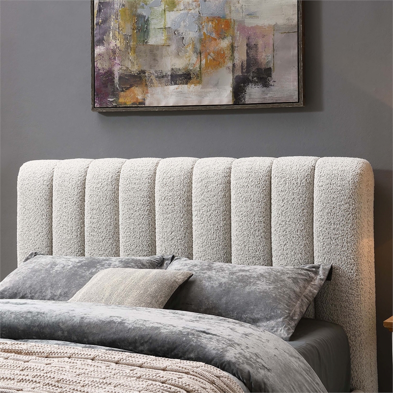 Furniture of America Garret Upholstered Boucle Fabric Eastern King Bed in White