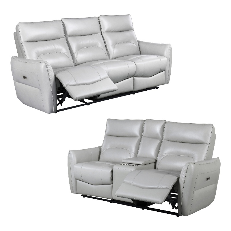 Furniture of America Dansworth 2-Piece Leather Power Sofa Set in Taupe