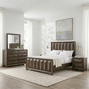 FOA Werren 5pc Espresso Wood Bed Set - Queen + 2 Nightstands + Dresser + Mirror