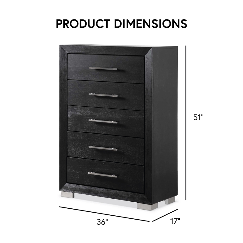 Furniture of America Loomier 5-Drawer Solid Wood Chest in Black