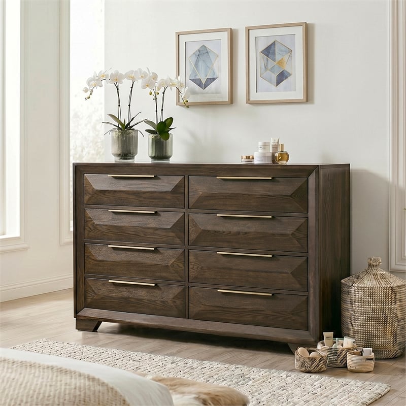 Furniture of America Werren 8-Drawer Solid Wood Dresser in Espresso