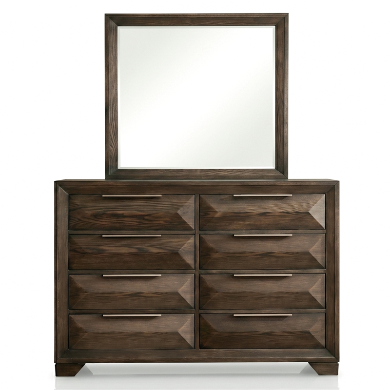 FOA Werren 5pc Espresso Wood Bed Set - King + 2 Nightstands + Dresser + Mirror