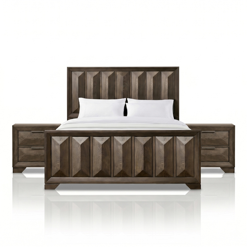FOA Werren 3-Piece Espresso Solid Wood Bedroom Set - King + 2 Nightstands