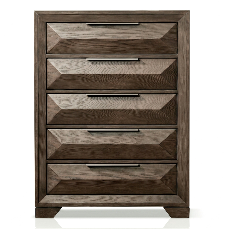 FOA Werren 6pc Espresso Wood Bed Set - King+2 Nightstands+Chest+Dresser+Mirror