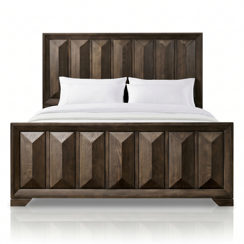 Furniture of America Werren Panel Solid Wood Queen Bed in Espresso