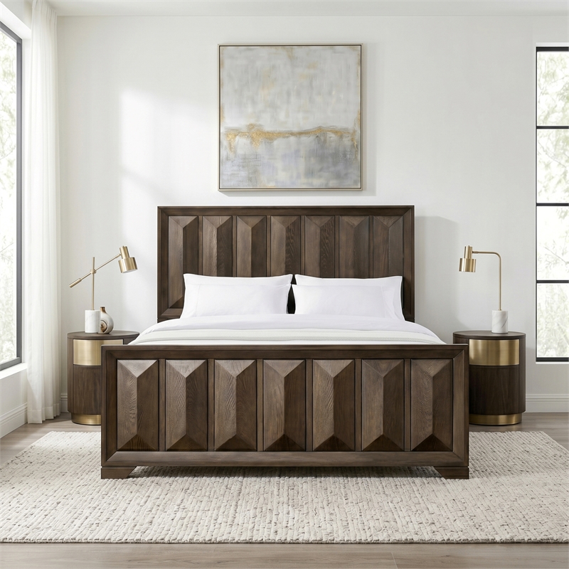 Furniture of America Werren Panel Solid Wood Queen Bed in Espresso