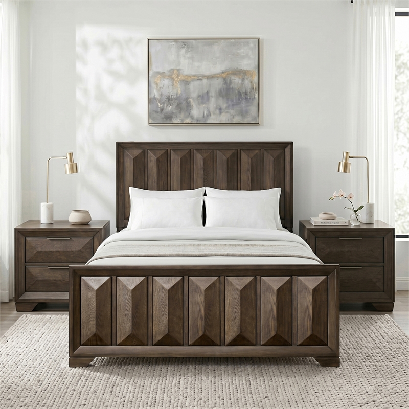 FOA Werren 3-Piece Espresso Solid Wood Bedroom Set - Queen + 2 Nightstands