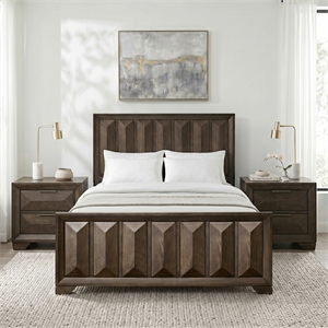 FOA Werren 3-Piece Espresso Solid Wood Bedroom Set - Queen + 2 Nightstands