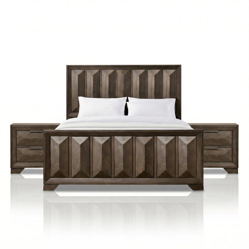 FOA Werren 3-Piece Espresso Solid Wood Bedroom Set - Queen + 2 Nightstands