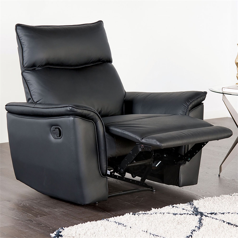 Furniture of America Telimate Leather Padded Recliner in Black