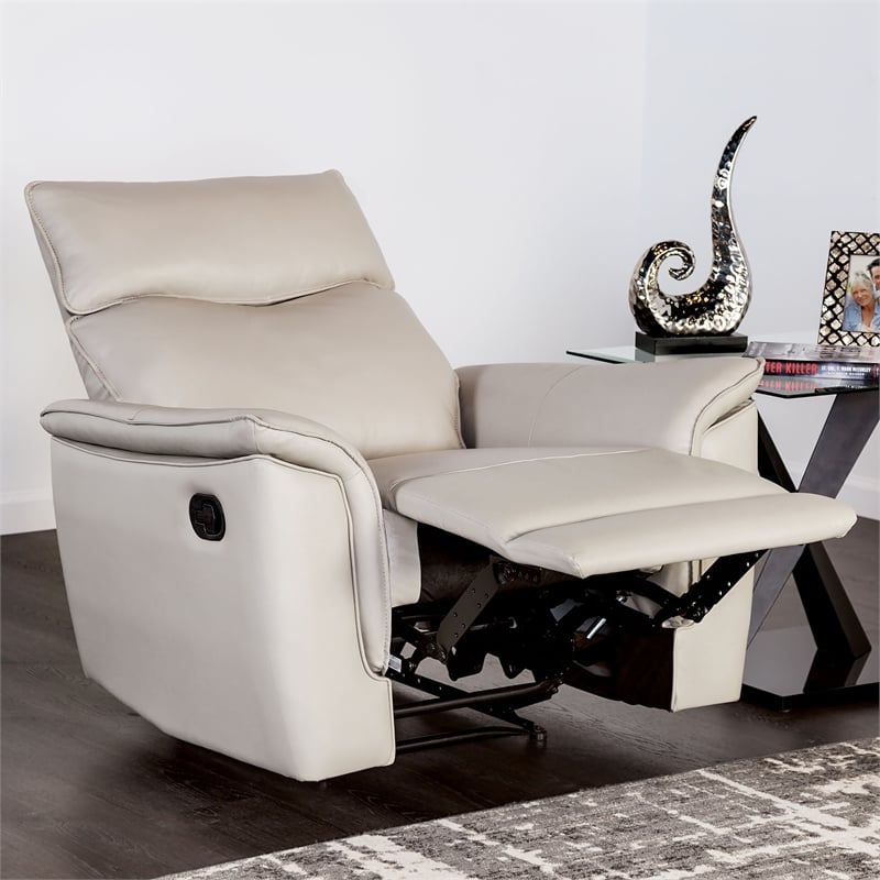 Furniture of America Telimate Leather Padded Recliner in Taupe