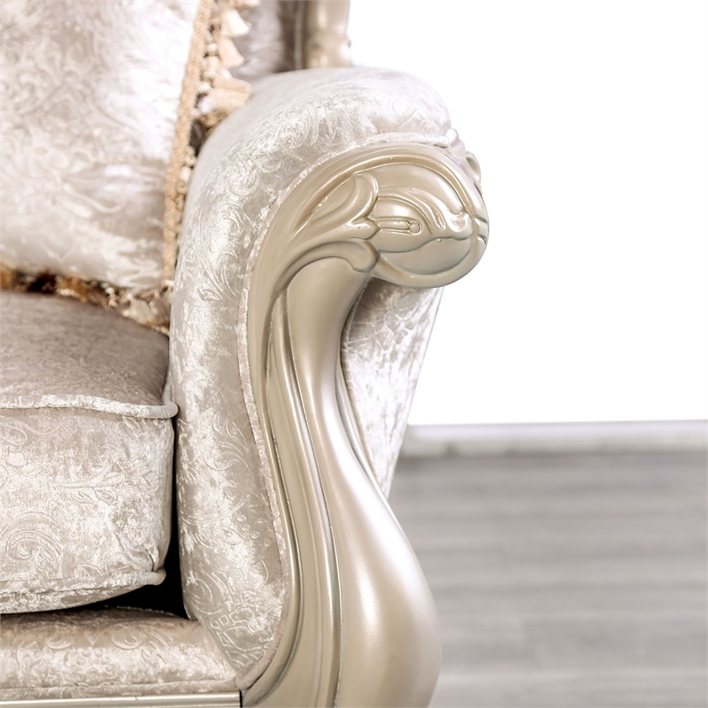 Furniture of America Jansing Solid Wood Button Tufted Loveseat in Off White