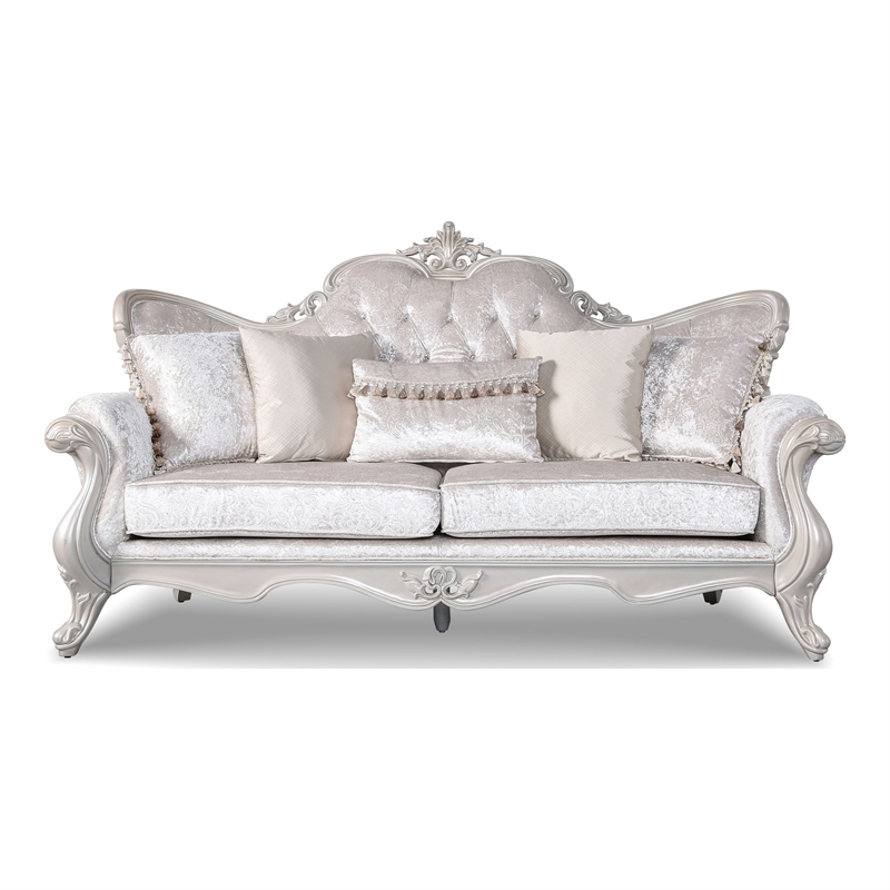 Furniture of America Jansing Solid Wood Button Tufted Sofa in Off White