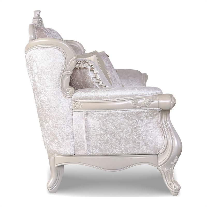 Furniture of America Jansing Solid Wood Button Tufted Sofa in Off White