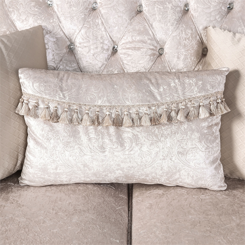Furniture of America Jansing Solid Wood Button Tufted Sofa in Off White