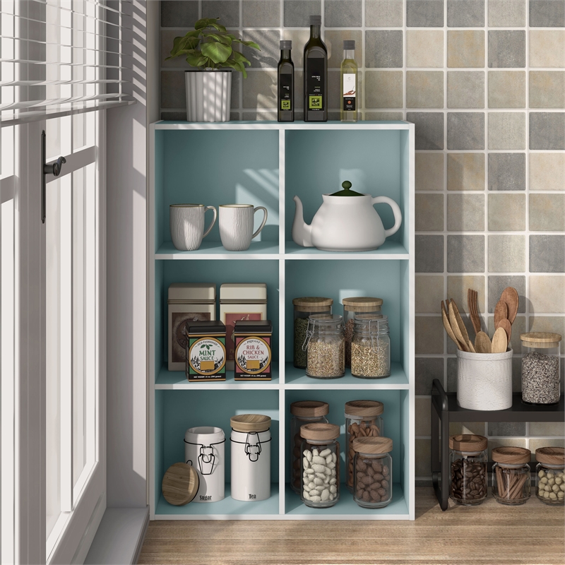 Furniture of America Seni Stackable Wood 6-Cube Bookcase in Light Blue