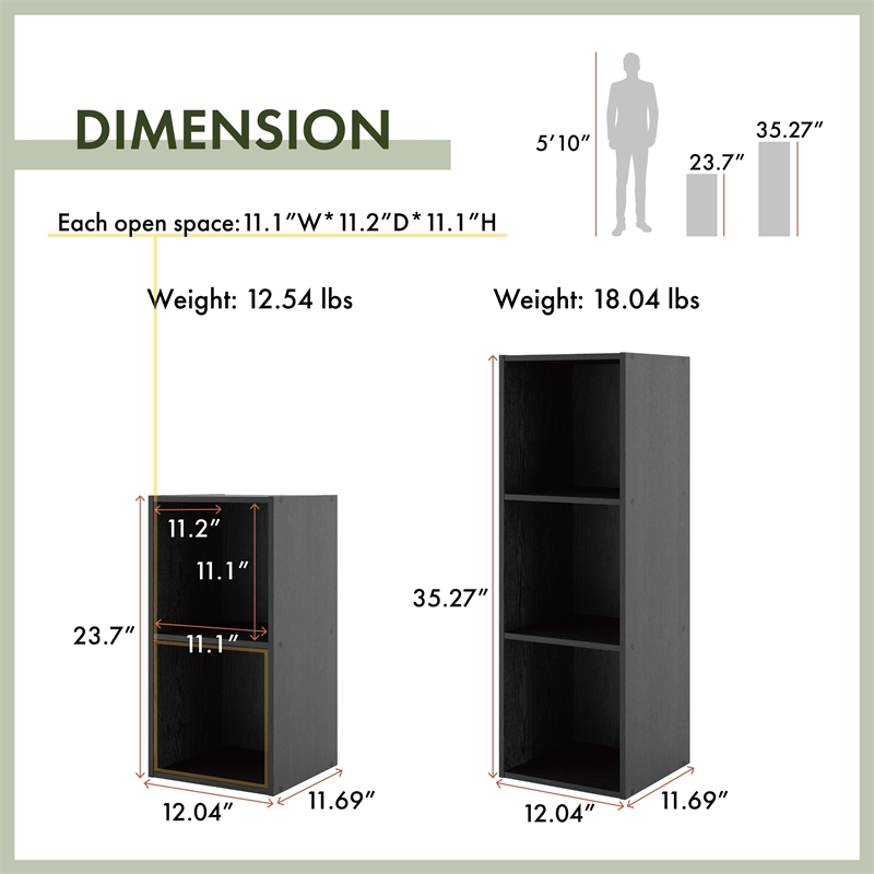 Furniture of America Seni Stackable Wood 2-Cube Bookcase in Black