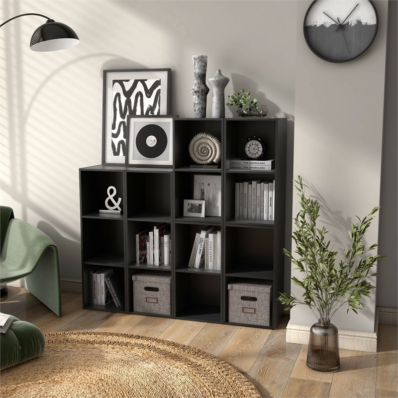 Furniture of America Seni Stackable Wood 2-Cube Bookcase in Black