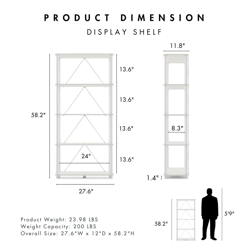 Furniture of America Seni 5-Tier 27-Inch Shelves Wood Open Bookcase in White