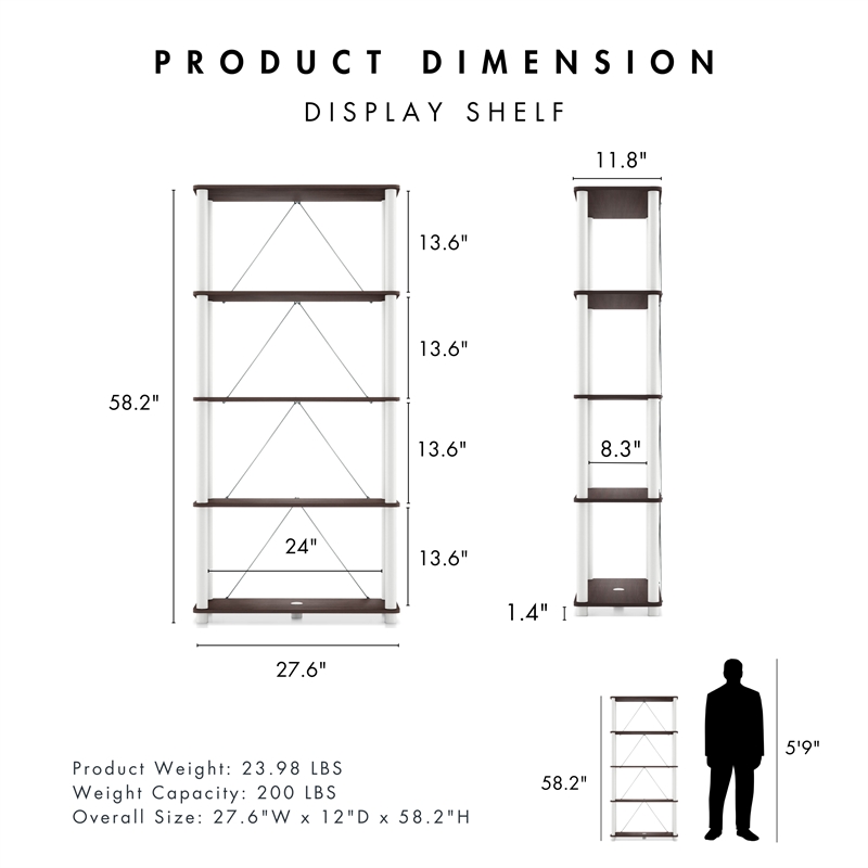 Furniture of America Seni 5-Tier 27-Inch Shelves Wood Open Bookcase in Espresso