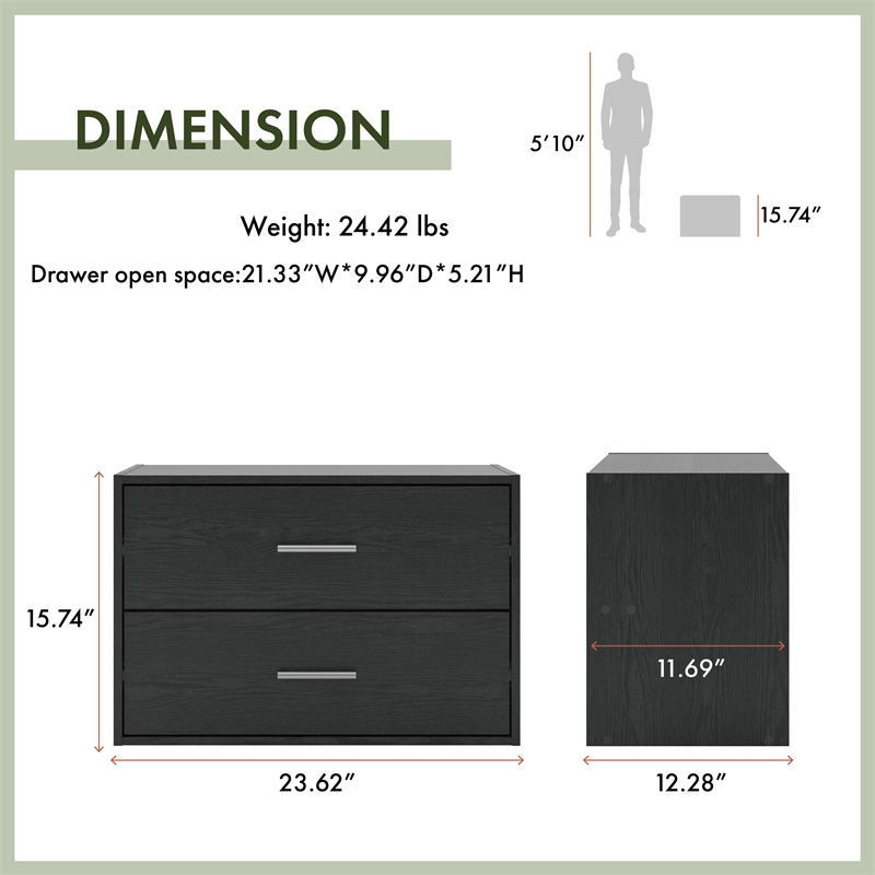 Furniture of America Seni Stackable Wood 2-Drawer Bookcase in Black