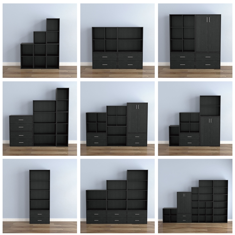 Furniture of America Seni Stackable Wood 2-Shelf Bookcase in Black