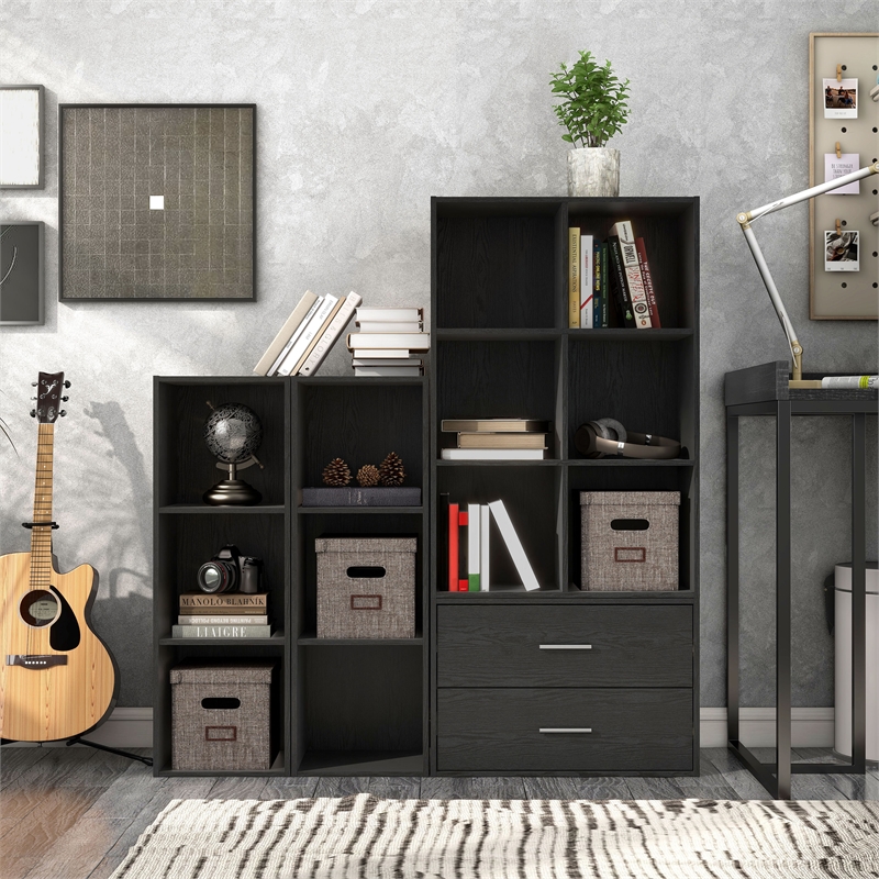 Furniture of America Seni Stackable Wood 3-Cube Bookcase in Black