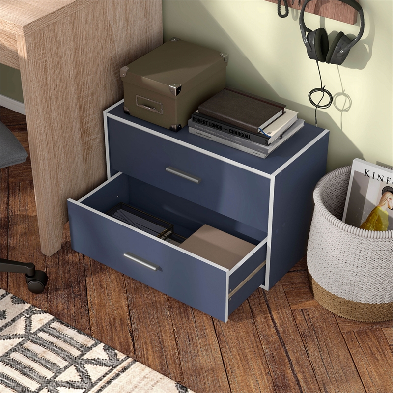 Furniture of America Seni Stackable Wood 2-Drawer Bookcase in Steel Blue