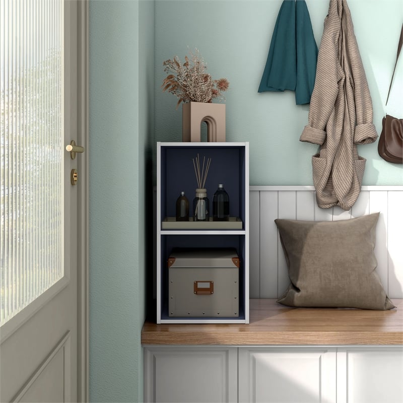 Furniture of America Seni Stackable Wood 2-Cube Bookcase in Steel Blue